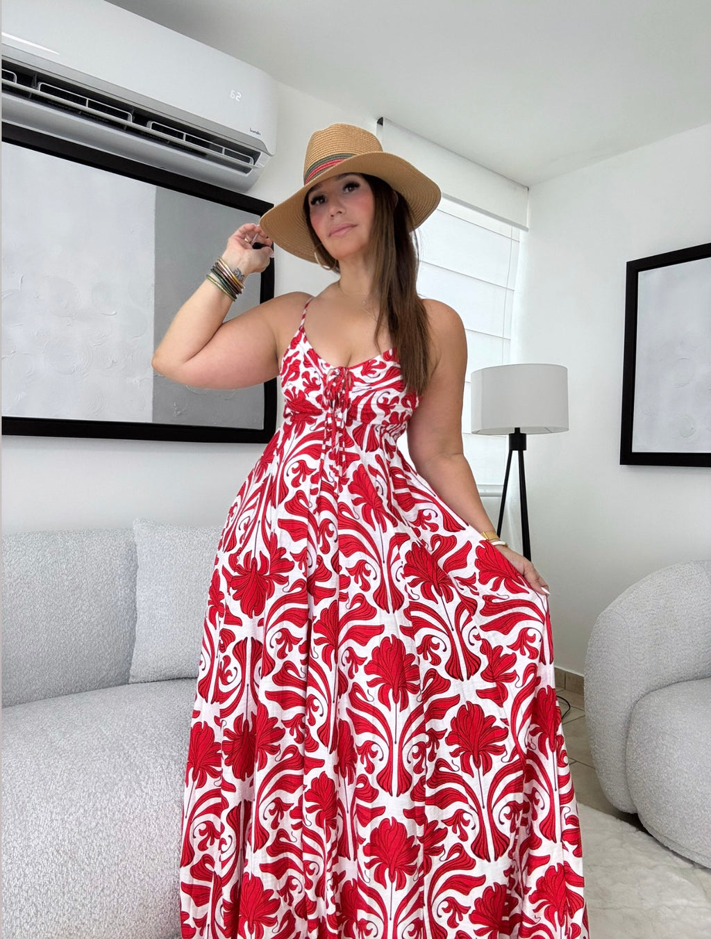 SUMMER RED PRINT MAXI DRESS