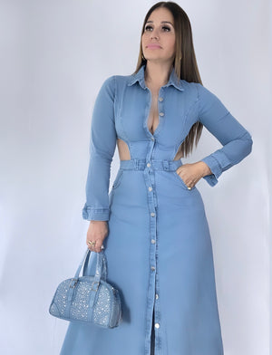 CUT OUT DENIM DRESS