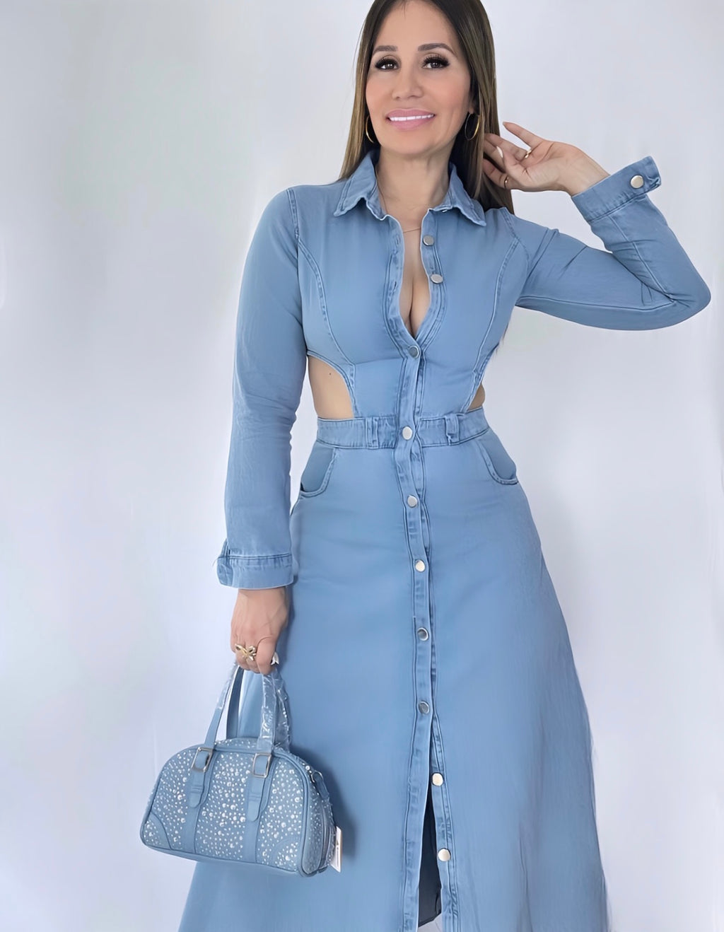 CUT OUT DENIM DRESS