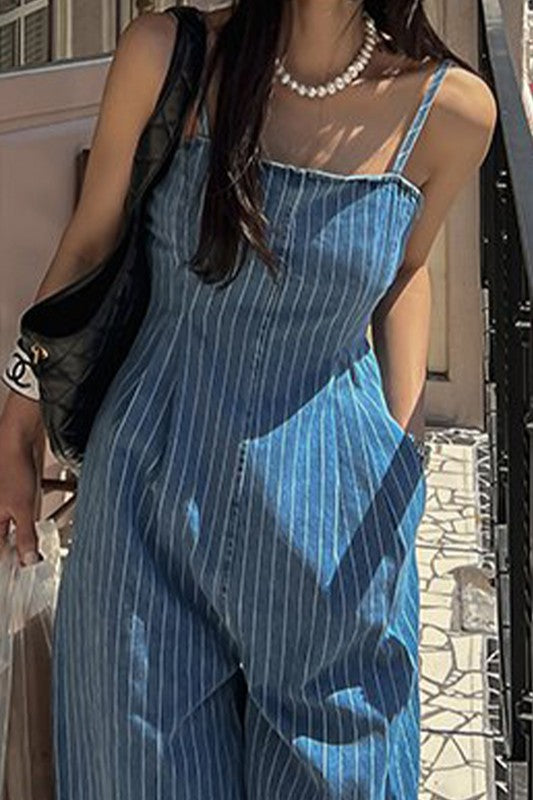 DENIM STRIPPED JUMPSUIT