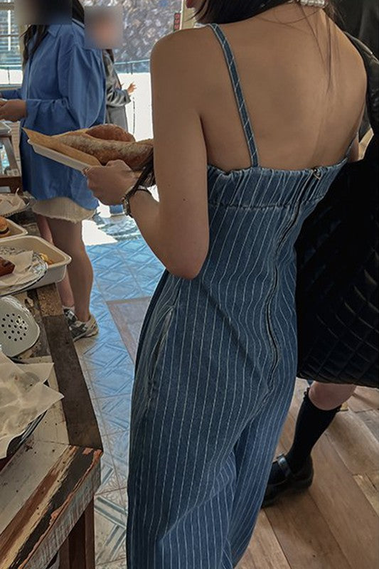 DENIM STRIPPED JUMPSUIT