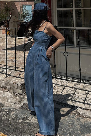 DENIM STRIPPED JUMPSUIT