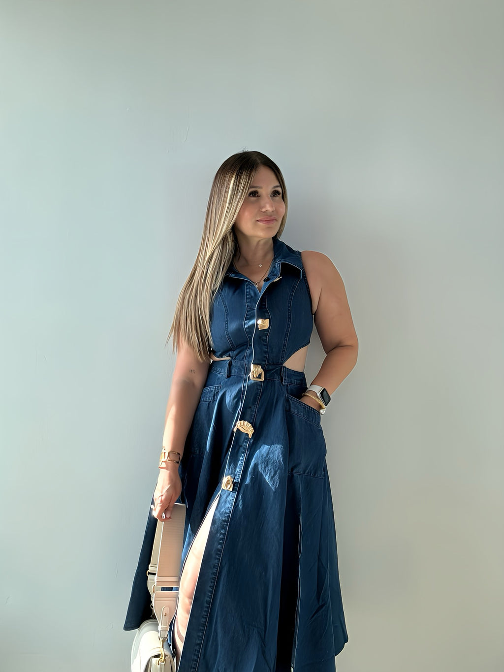 Cutout waist Denim Dress