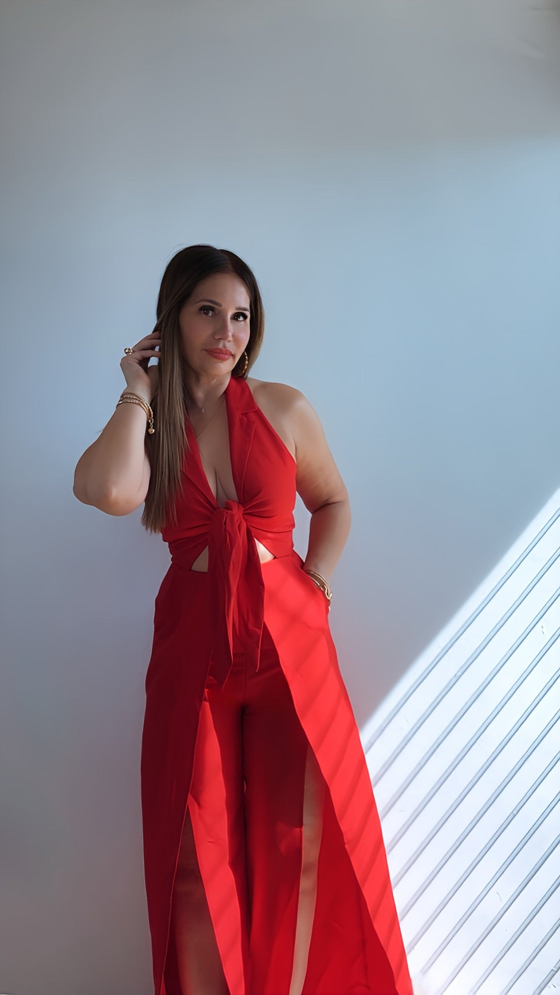 HALTER RED JUMPSUIT