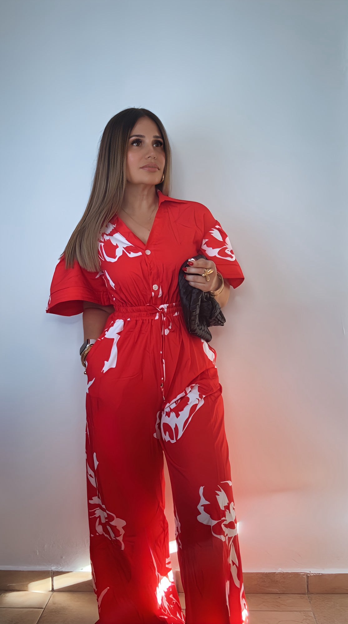 RED PRINTED JUMPSUIT