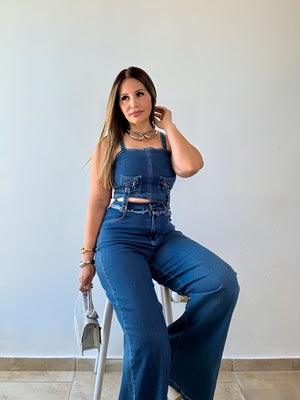 DENIM MATCHING PANT SET