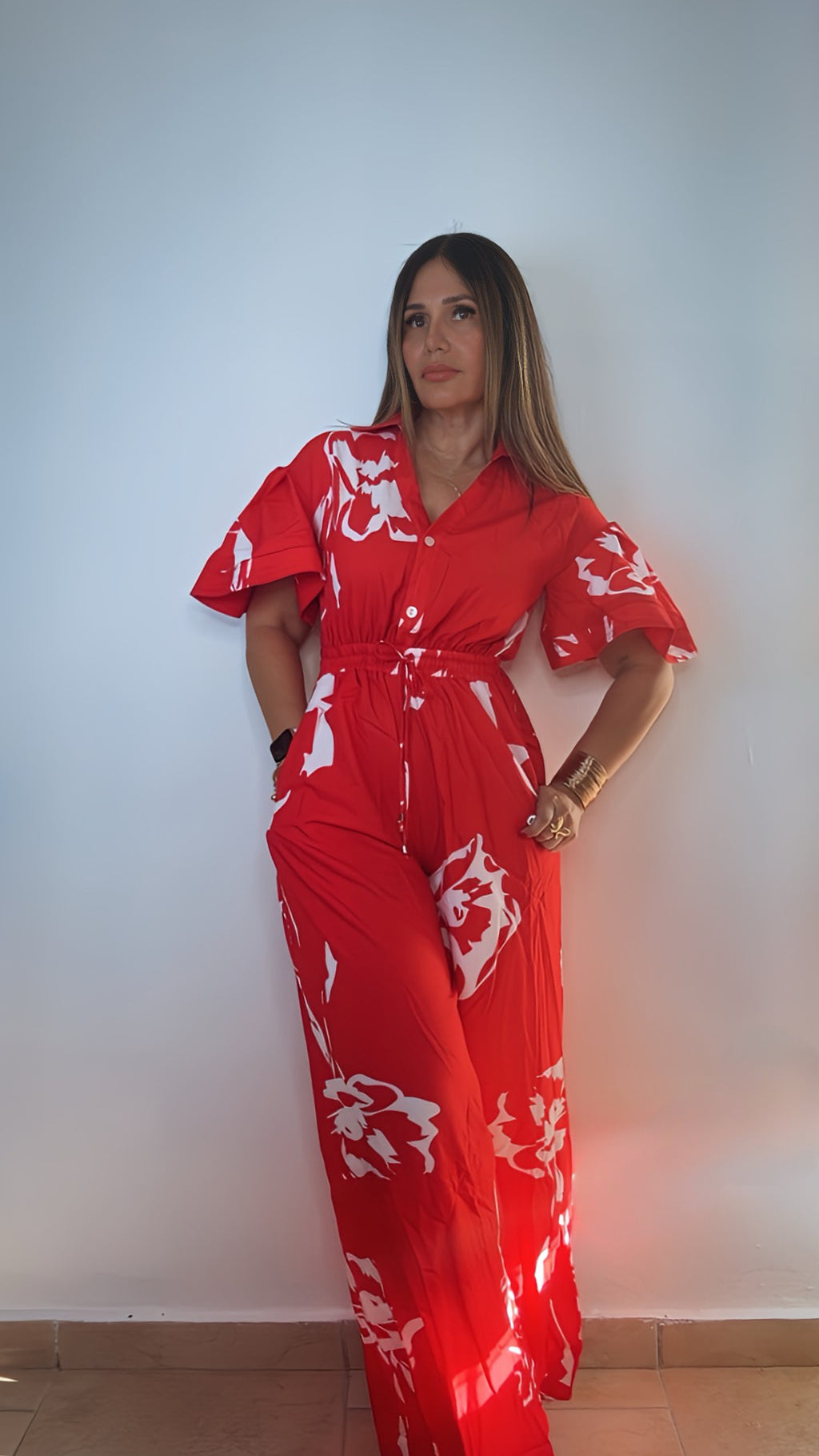 RED PRINTED JUMPSUIT