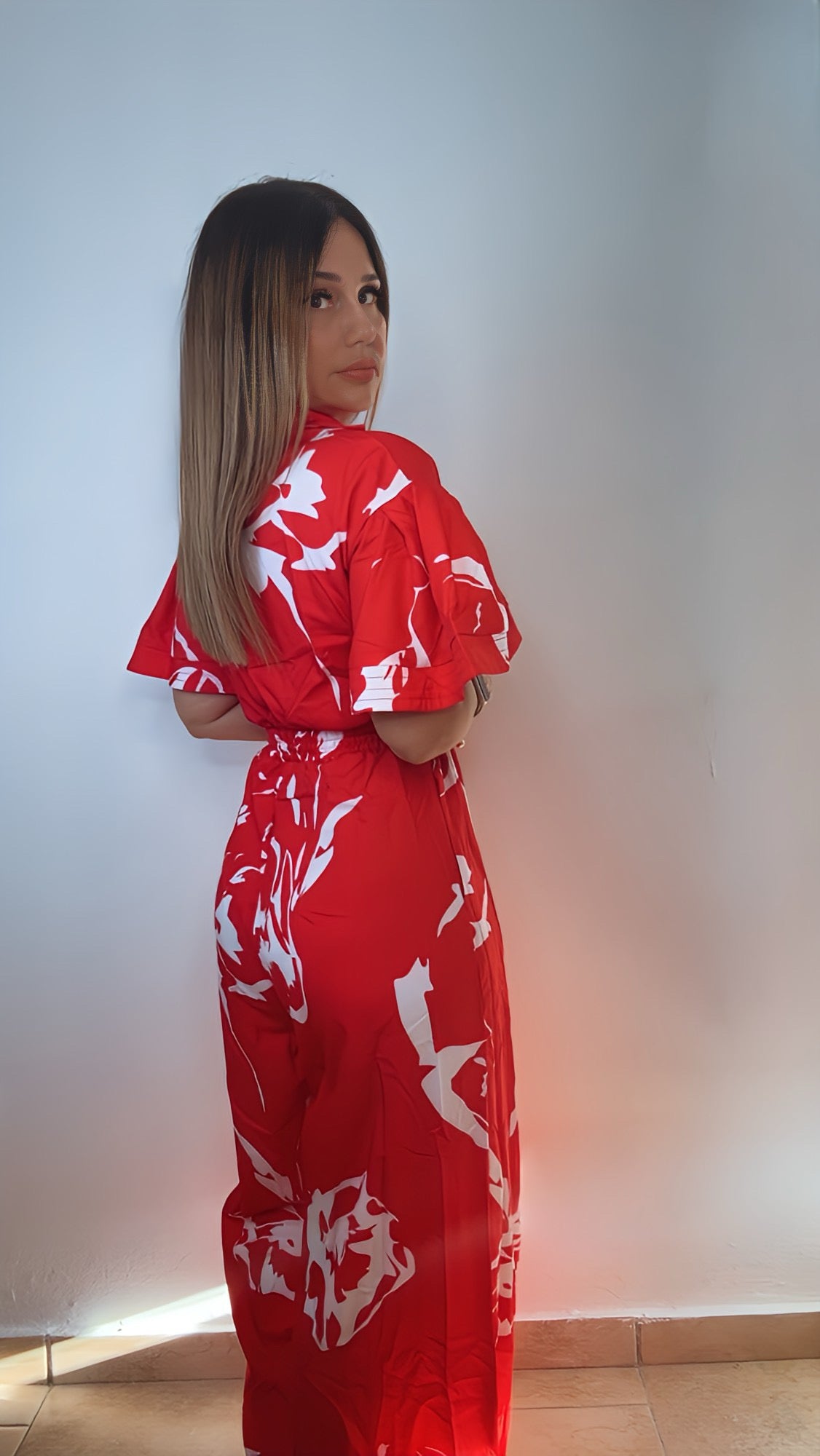 RED PRINTED JUMPSUIT