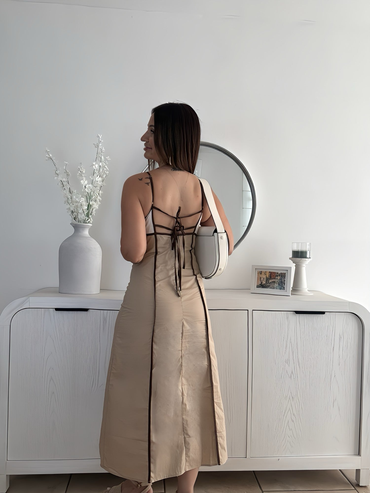 CONTRAST BINDING MIDI DRESS